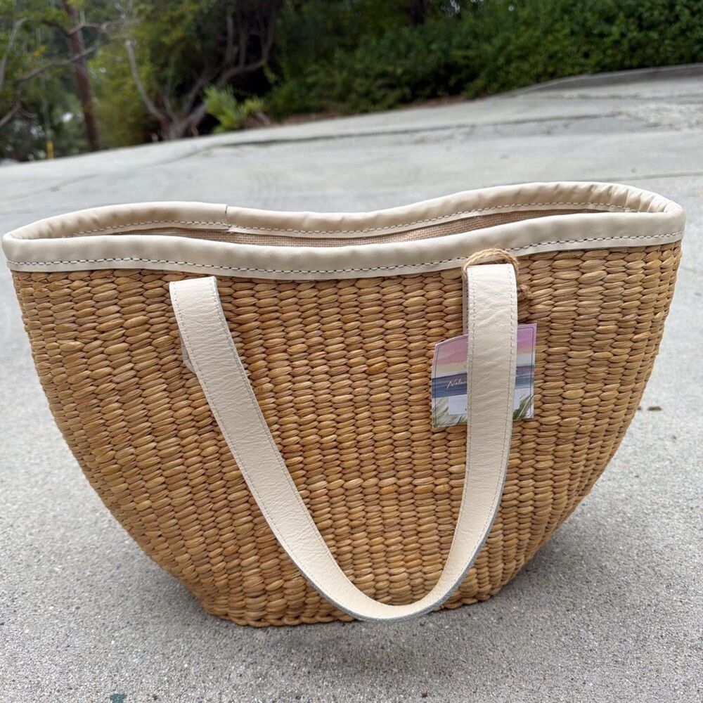 Sea & Grass Woven Basket Tote Bag Tan Cream Large Tote Purse NWT